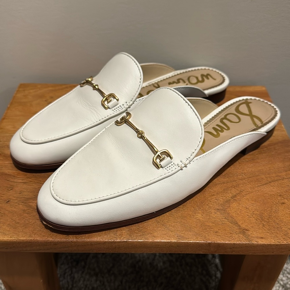 Sam Edelman Cream Mules with Gold Hardware